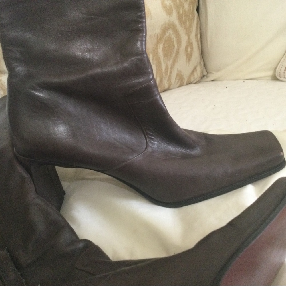 Nine West dark brown tall leather boot, 3 inch heel.